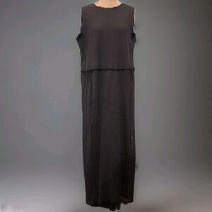 Garb Dress Womens Sz M Gray Waffle Knit Maxi Lagenlook Artsy Low Velvet Pocket